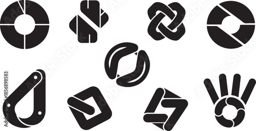 Set of abstract black shapes representing connectivity and movement icons