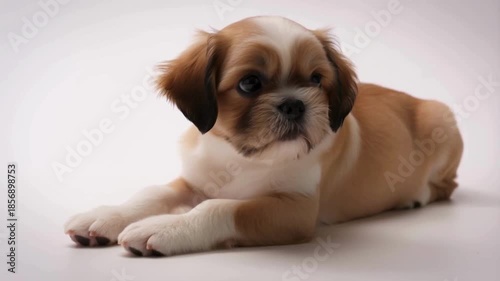 Cinematic Ultra-Realistic Shih Tzu Puppy Video on Pure White Background - Cheerful Trotting, Expressive Close-Up Portrait, and Adorable Sitting Pose in Soft Studio Lighting 4K