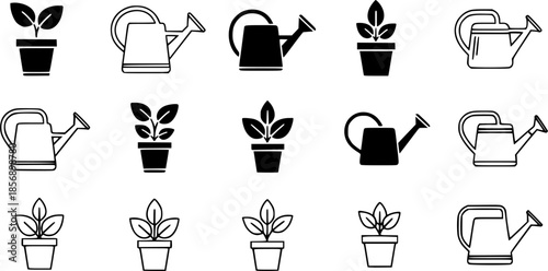 Vector art of collection of garden and farming icons, isolated on white background