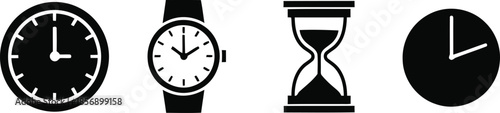 Four different types of timekeeping devices including a wall clock and a wristwatch for time management