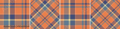 Elegant orange blue tartan plaid texture for textile, fabrics, wallpaper, wrapping paper, table cloth, garments and backdrop. Scottish vector background.