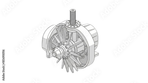 Industrial Turbine Cutaway Assembly Revealing Internal Blade and Shaft Mechanism