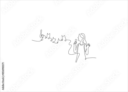 Female singer line art holding microphone and singing.
