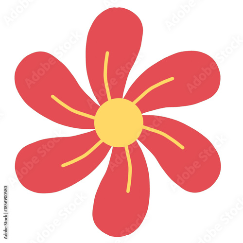 Bright Red Flower Graphic in Cute Flat Style