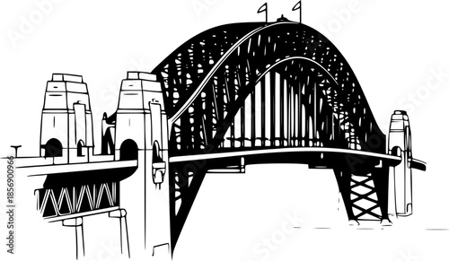 Sydney Harbour Bridge artistic monochrome illustration in simple
