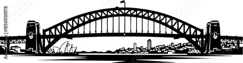 Sydney Harbour Bridge artistic monochrome illustration in simple
