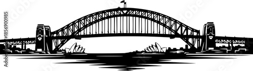 Sydney Harbour Bridge artistic monochrome illustration in simple

