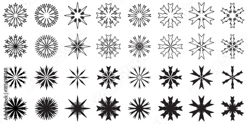 32 beautiful snowflake imaginative doodle designs, isolated on white background.vector