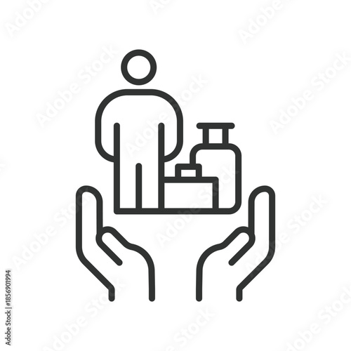 Immigrant inclusion icon in line design. migration, support, inclusion, society, help, diversity, people on white background vector. immigrant inclusion editable stroke icon