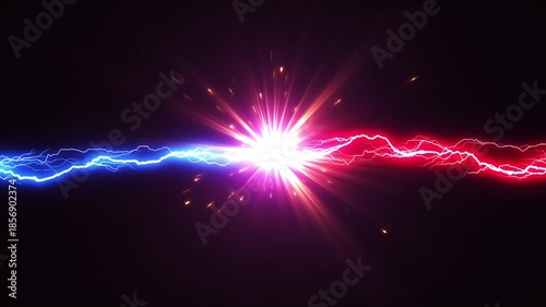 赤色と青色の電撃が対立してバチバチぶつかる稲妻のエフェクトの動画