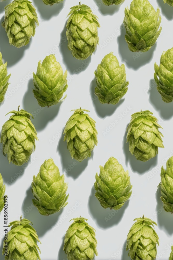 Obraz premium Symmetrical Arrangement of Isolated Hops on Seamless Background