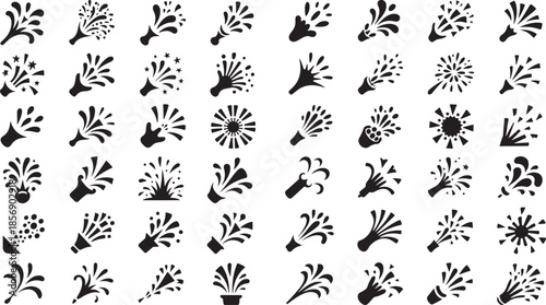Collection of various firework explosion icons on white background