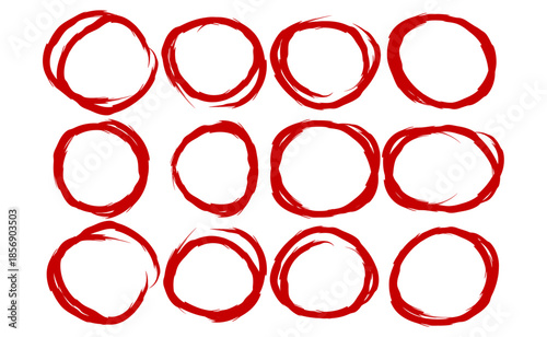 Set of signs isolated on white background vector. Set of hand drawn ovals. Sketchy red pen text highlighter collection. Writing highlight round signs. Vector illustration.