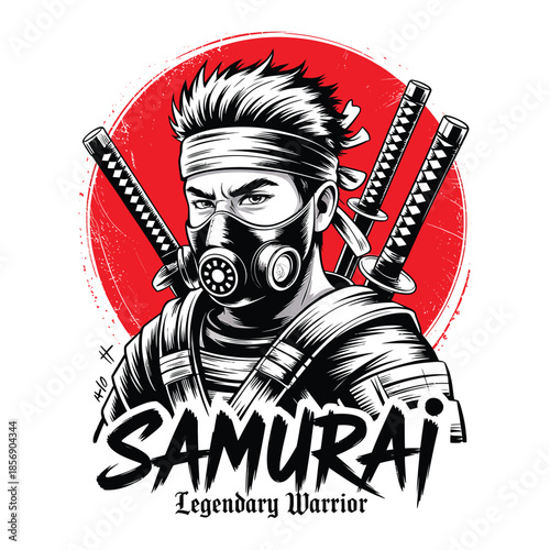 Modern Samurai Warrior with Gas Mask and Dual Swords Illustration