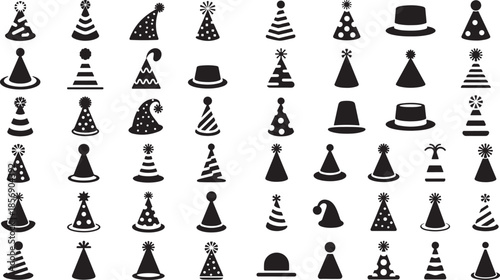 Collection of various party hats and caps for celebrations and events