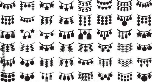 Collection of various party garland icons with shapes and objects