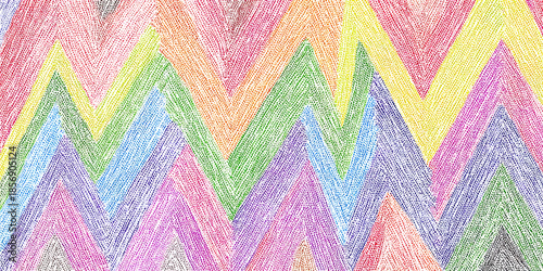 Pencil-sketched zigzags dancing with tiny vibrant dots