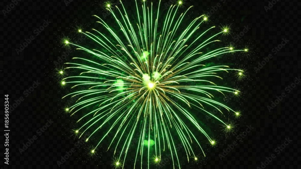 Fototapeta premium Vibrant green firework exploding in the night sky with bright streaks and sparks