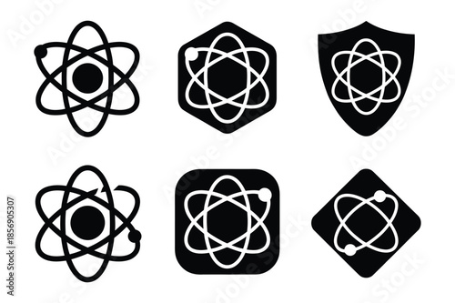 Science Atom and Nuclear Energy Shield Icon Symbols