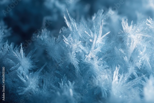 Macro Close-Up of Ice Crystals in Creamy Mixture with Cool-Toned Abstract Background