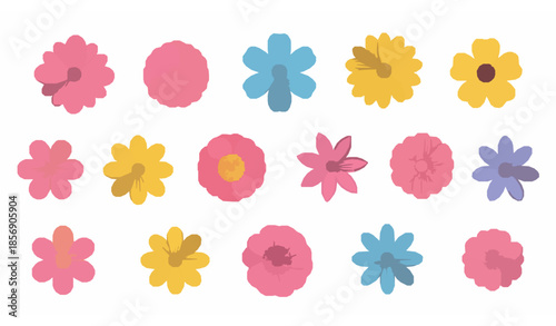 Colorful flower elements vector collection with bright floral shapes isolated on white background