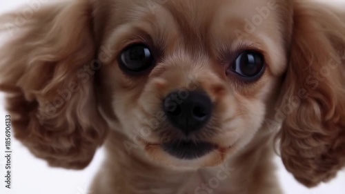 Cinematic Ultra-Realistic Toy Poodle Puppy in Motion on Pure White Background - Running, Sitting, and Expressive Close-Up Portrait