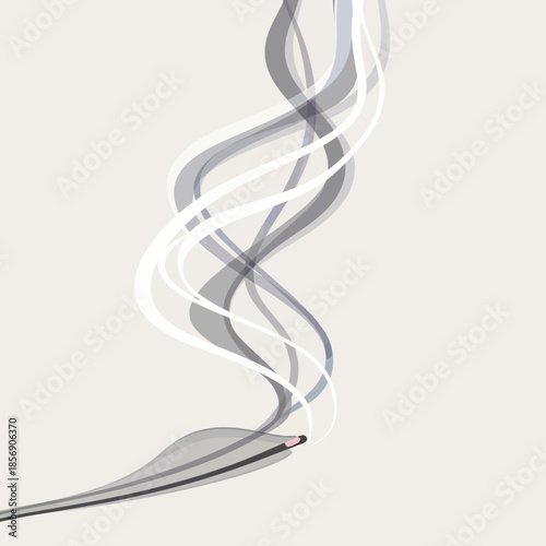 Burning incense stick releasing wisps of smoke.