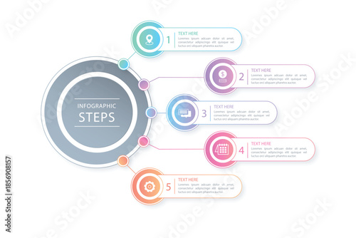 Seven steps infographic template with colorful circular process flow chart