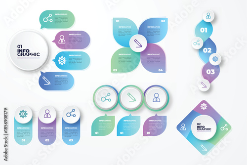 Colorful assortment of abstract shapes and badges