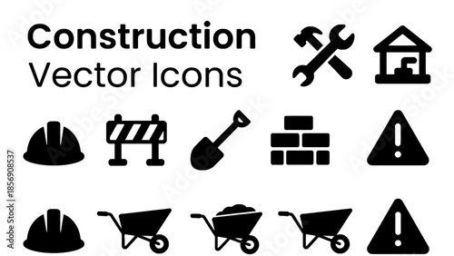 Collection of construction and building vector icons featuring safety tools and equipment