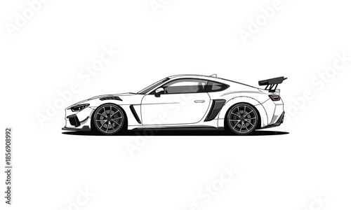 Luxury black sports car 3d model isolated on white background featuring a sleek fast design and expensive silver wheels for a modern transport style
