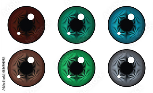 Set of Realistic Human Eye Iris Colors Isolated on White Background. Vector Illustration.