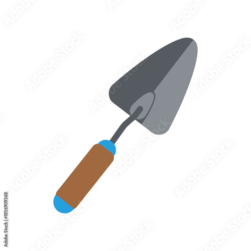 A simple illustration of a trowel tool with a brown handle and blue end cap.