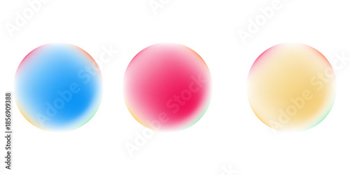 Set color circle gradient noise gradation. Abstract colorful watercolor blur mesh on isolated transparent background. Circle shape png.