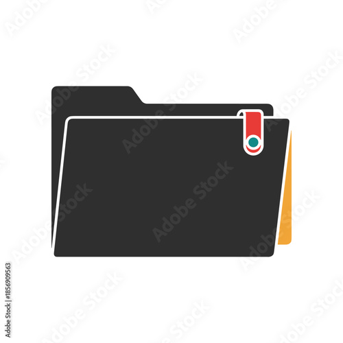Black Folder Icon with Red Clip and Yellow Tabs.