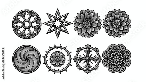 Collection of Decorative Ornate Circular Designs and Embellishments