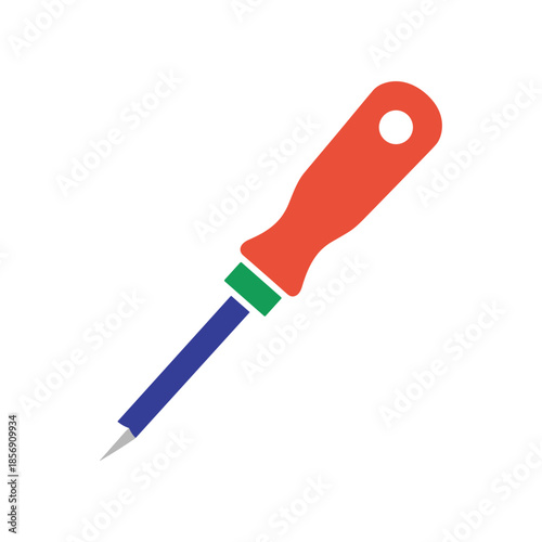 Colorful Awl Tool Illustration with Red Handle and Blue Shaft.
