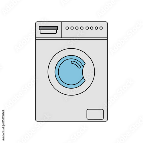 Frontloading washing machine with blue drum and control panel.