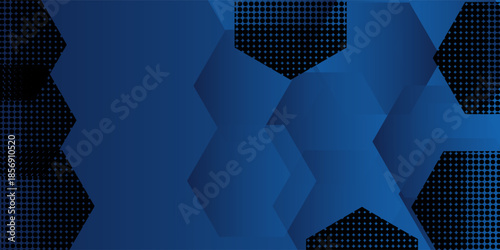 Modern abstract blue background with glowing geometric lines. Blue gradient hexagon shape design