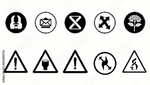 Free Download Versatile Black and White Vector Icon Set Featuring Essential Symbols for Communication, Alerts, Time, and Abstract Concepts for Various Design Projects - GFXLoad