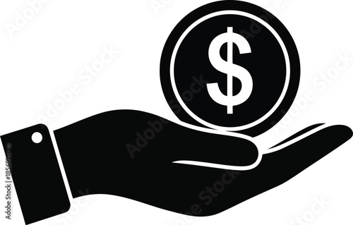 hand holding coin with dollar sign, financial symbol for money, wealth, economy, and payment