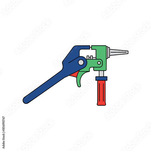 Illustration of a blue and green air duster tool with red handle.