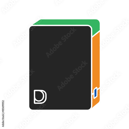 Modern black document folder icon with colorful green and orange details.
