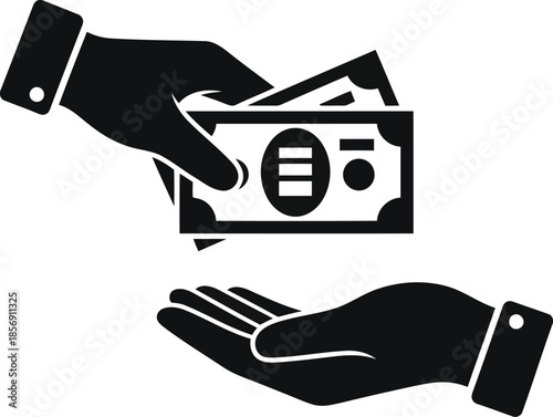 Hands giving and receiving money payment exchange financial transaction icon