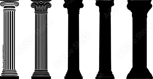 Set de siluetas de columnas arquitectónicas clásicas de estilo griego y romano.