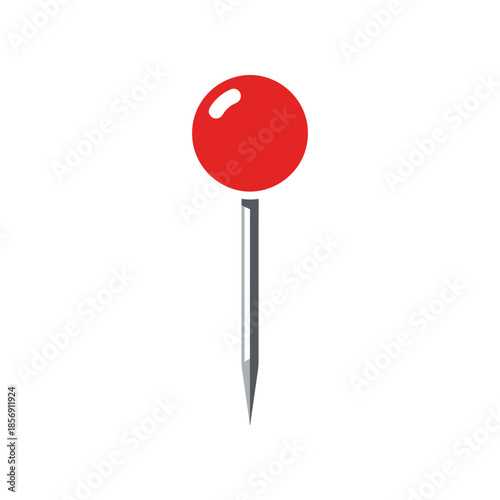 Red Push Pin with White Highlight on Round Head and Sharp Silver Needle.