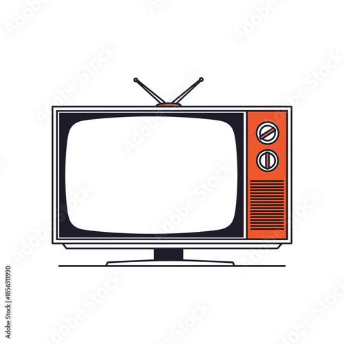 Retro Television Set with Antennas and Blank Screen.