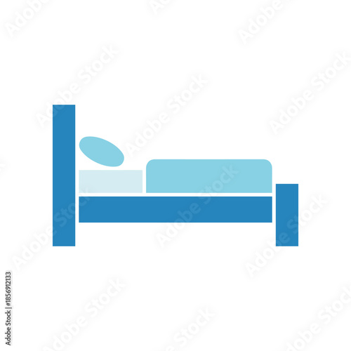 Simple Blue Bed Icon with Pillow and Blanket.