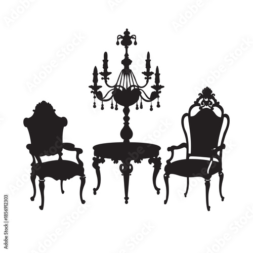 Vector illustration of a couple sitting at a restaurant table with furniture silhouettes in a New York cafe interior design