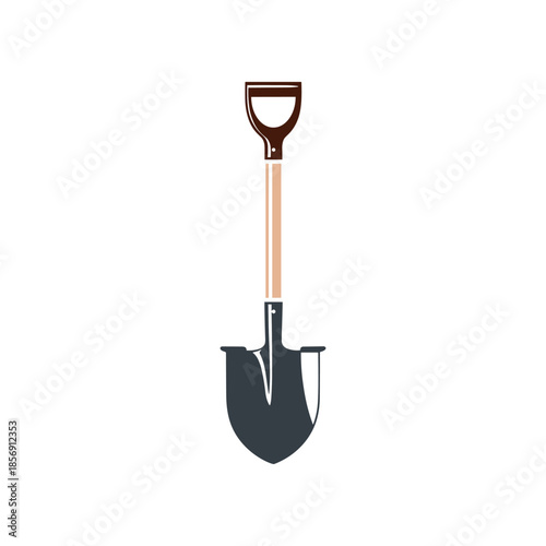 Single isolated shovel with wooden handle and dark metal blade.